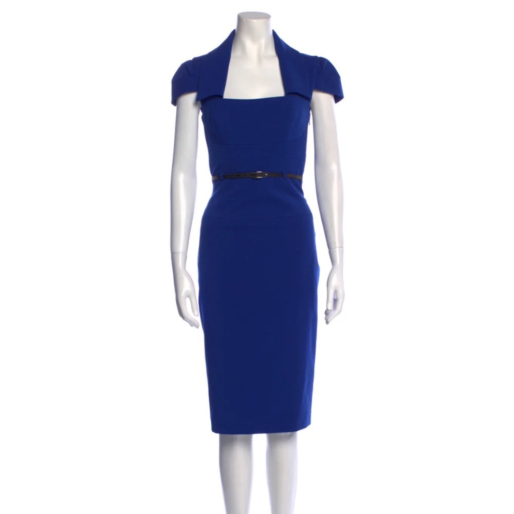 Black halo black and blue belted pencil dreas